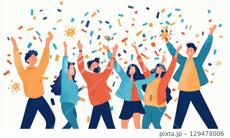 Joyful celebration confetti burst people illustration 129478006