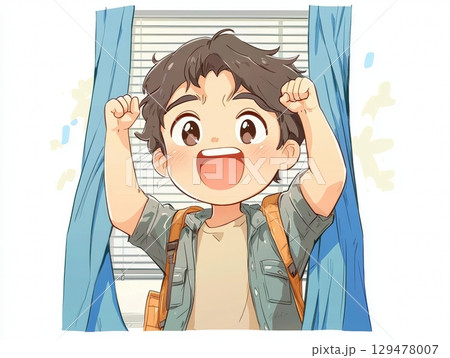 Joyful child ready for adventure cartoon illustration 129478007