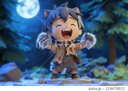 Joyful werewolf cub under moonlight 3d render 129478012