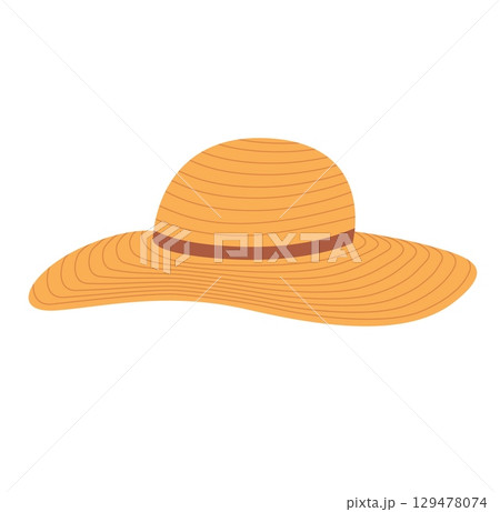 Women's summer hat vector illustration. Beach headgear on white background. Women's summer hat vector illustration. Beach headgear on white background. 129478074