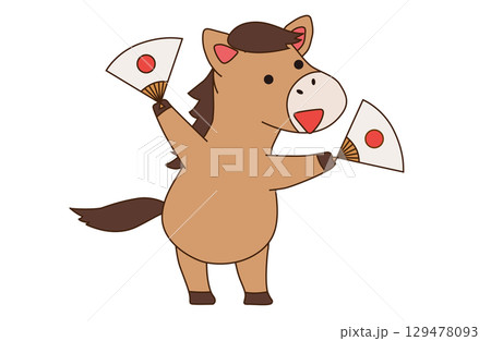 馬があっぱれと扇子を両手に持つベクターイラスト 129478093