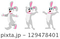 Cute animals. Set of cute cartoon rabbits. Cute rabbit with glasses in different poses. 129478401