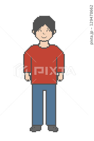 笑顔な男性ドット絵_赤い服 129478662