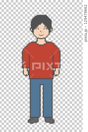 笑顔な男性ドット絵_赤い服 129478662