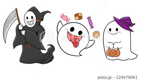 ハロウィンのおばけのシンプルなイラスト3点セット ハロウィンのおばけのシンプルなイラスト3点セット 129479061