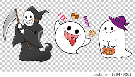 ハロウィンのおばけのシンプルなイラスト3点セット ハロウィンのおばけのシンプルなイラスト3点セット 129479061