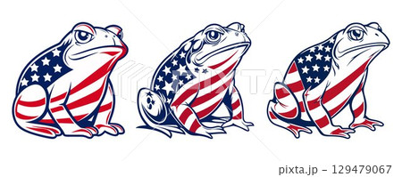 Patriotic Frog Set American Flag Stars and Stripes Vector Clipart for Independence Day Shirts and Crafts 129479067