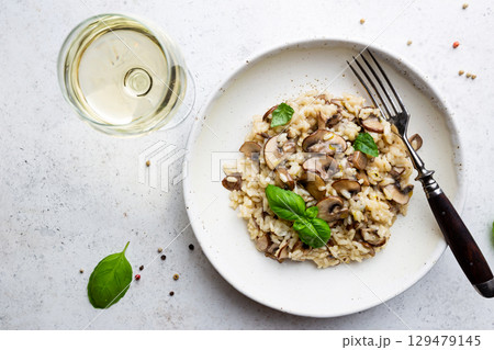 Risotto with mushrooms in a plate Risotto with mushrooms in a plate 129479145