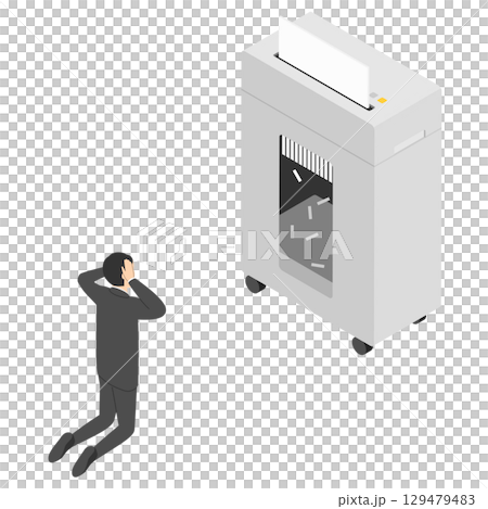 Isometric man accidentally shredding important documents Isometric man accidentally shredding important documents 129479483