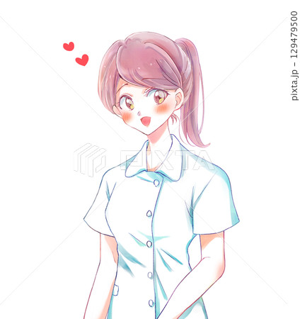 女性看護師　ポニーテール　笑顔　恋 129479500