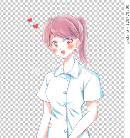 女性看護師　ポニーテール　笑顔　恋 129479500