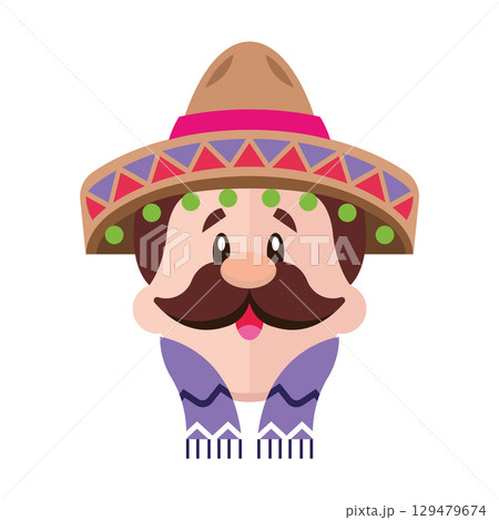 Cheerful Mexican character face. Vector 129479674