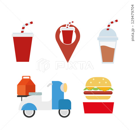 Drinks and burger delivery. Vector Drinks and burger delivery. Vector 129479704