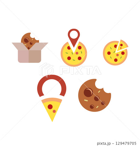 Pizza and cookie icons set. Vector Pizza and cookie icons set. Vector 129479705