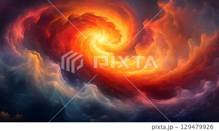A mesmerizing vortex of fiery orange and ethereal smoky clouds abstract A mesmerizing vortex of fiery orange and ethereal smoky clouds abstract 129479926