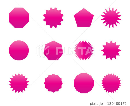 Collection of Pink Gradient Geometrical and Starburst Shapes for Design. 129480173