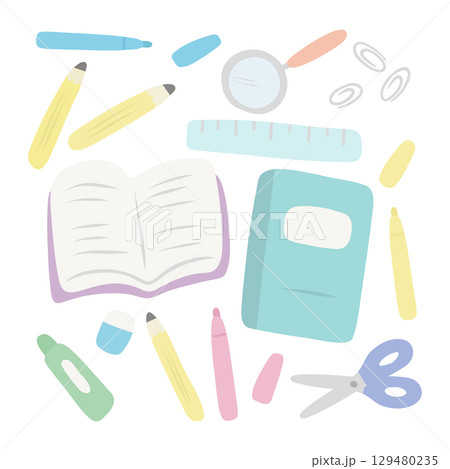 新学期 文房具手書きイラストセット 129480235