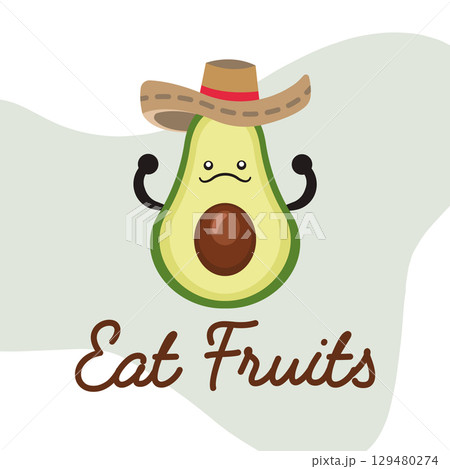 Eat fruits poster Cute avocado character Vector Eat fruits poster Cute avocado character Vector 129480274