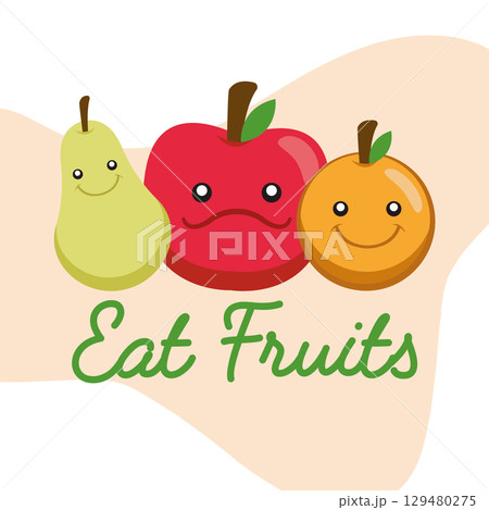 Eat fruits poster Group of fruit characters Vector Eat fruits poster Group of fruit characters Vector 129480275