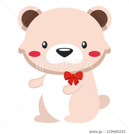 Cute teddy bear with red bow. Vector Cute teddy bear with red bow. Vector 129480291