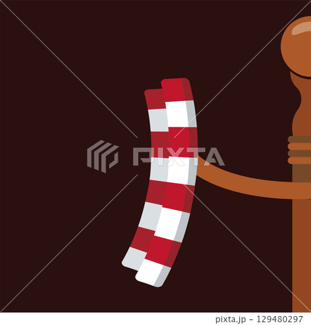 Red and white striped scarf. Vector 129480297