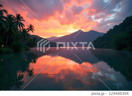 sunset over the lake 129480304