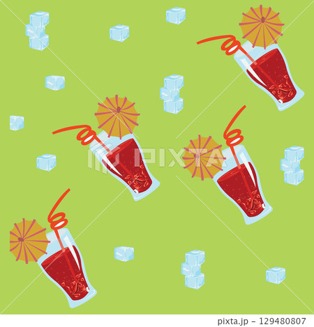 Cocktail glass with straw and umbrella. Seamless pattern. Vector illustration. Cocktail glass with straw and umbrella. Seamless pattern. Vector illustration. 129480807