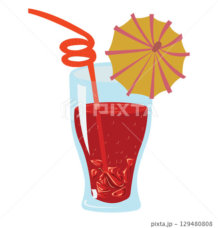 Cocktail glass with straw and umbrella. Vector illustration. Cocktail glass with straw and umbrella. Vector illustration. 129480808
