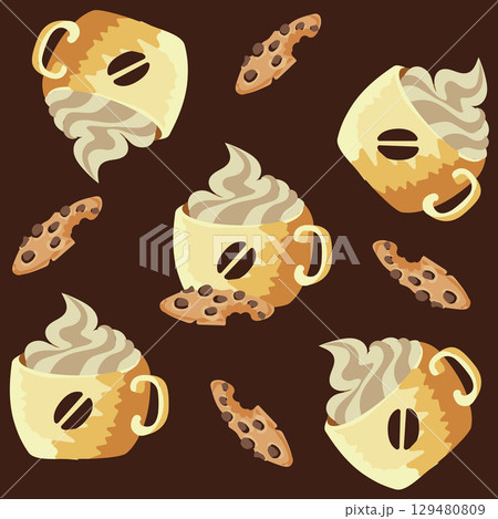 Cup of coffee with liver. Seamless pattern. Vector illustration. 129480809