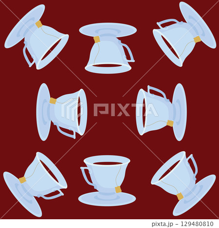 Tea cup and saucer. Seamless pattern. Vector illustration. Tea cup and saucer. Seamless pattern. Vector illustration. 129480810