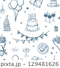 Hand drawn birthday party seamless pattern 129481626