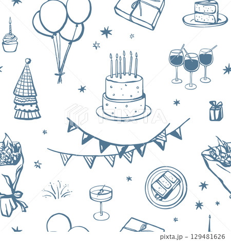 Hand drawn birthday party seamless pattern 129481626