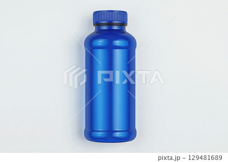 A bright blue reusable water bottle stands upright against a plain background. The bottle features a screw cap, designed for convenient hydration during outdoor activities or workouts. 129481689