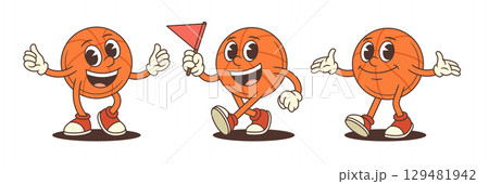 Friendly Energetic Basketball Mascot With Thumbs Up Flag Cheer And Open Arms Vector Illustration Friendly Energetic Basketball Mascot With Thumbs Up Flag Cheer And Open Arms Vector Illustration 129481942