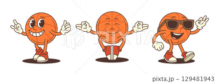 Cheerful Energetic Basketball Mascot With Playful Confident Zen Poses For Sports Vector Illustration 129481943
