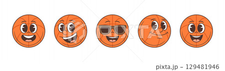 Cheerful Expressive Basketball Mascot With Cool Sunglasses Playful Smiling Fun Energetic Vector Illustration 129481946