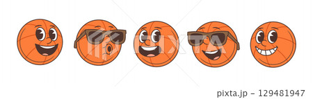 Cheerful Basketball Mascot With Cool Sunglasses Playful Energetic Expressions Fun Sport Vector Illustration 129481947