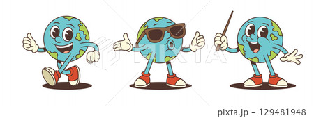 Cheerful Animated Globe Mascot With Red Sneakers Friendly Confident Playful Educational Vector Illustration 129481948