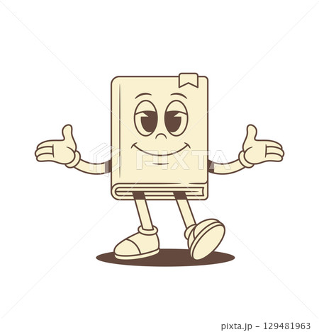 Smiling childish book cartoon character greeting with open palms vector illustration 129481963