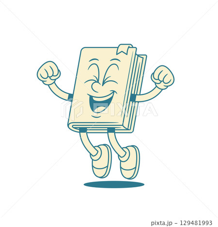 Overjoyed childish book cartoon character jumping win vector illustration Overjoyed childish book cartoon character jumping win vector illustration 129481993