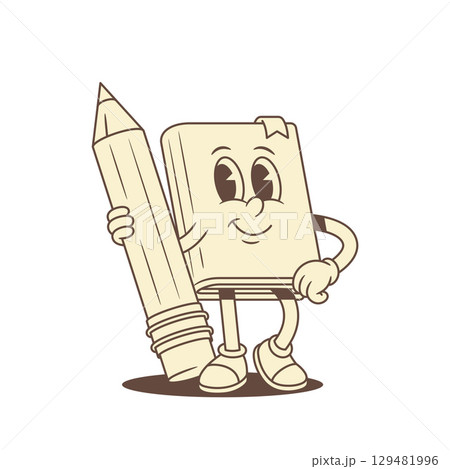 Teeny comic childish book cartoon character with pencil vector illustration 129481996