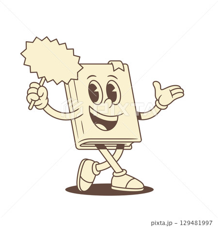 Funny childish book cartoon character with empty signboard vector illustration Funny childish book cartoon character with empty signboard vector illustration 129481997