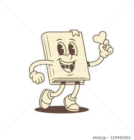 Cute smiling childish book cartoon character with heart vector illustration 129482002