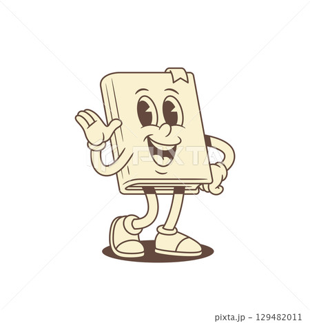 Cute childish book cartoon character waving hand hello vector illustration Cute childish book cartoon character waving hand hello vector illustration 129482011