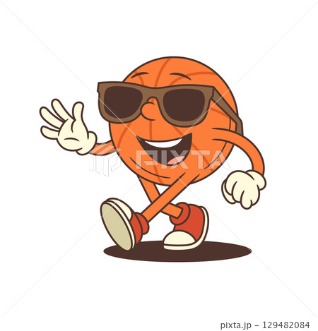 Cool Retro Basketball Mascot with Sunglasses and Confident Pose in Cartoon Style Vector Illustration Cool Retro Basketball Mascot with Sunglasses and Confident Pose in Cartoon Style Vector Illustration 129482084