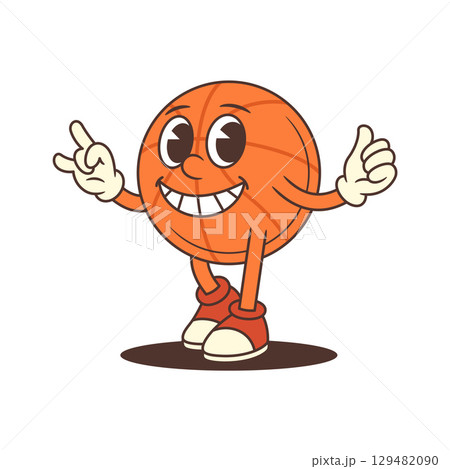 Cheerful Basketball Mascot Showing Thumbs Up Vector Illustration 129482090
