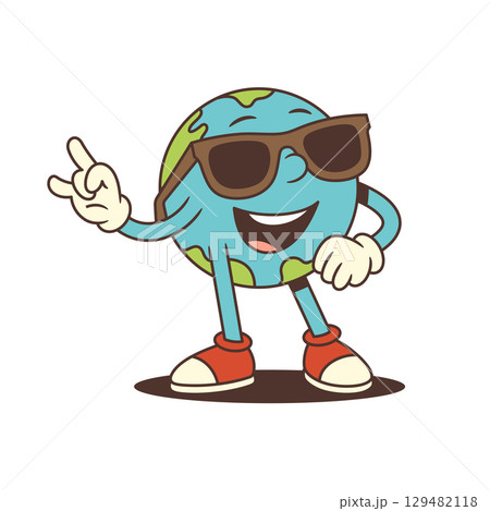 Cool Earth Mascot Wearing Sunglasses With Upward Gesture And Fun Cartoon Pose Vector Illustration Cool Earth Mascot Wearing Sunglasses With Upward Gesture And Fun Cartoon Pose Vector Illustration 129482118