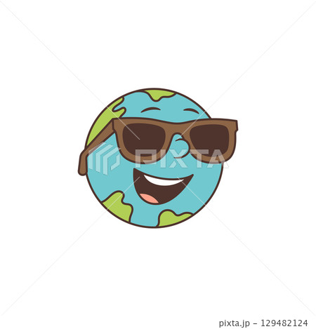 Playful Cartoon Earth Mascot With Cool Sunglasses And Cheerful Expression Friendly Globe Vector Illustration 129482124