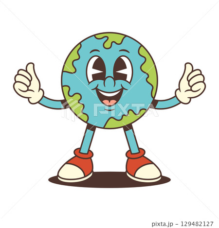Cheerful Playful Cartoon Earth Mascot With Thumbs Up Wearing Red Sneakers Vector Illustration 129482127