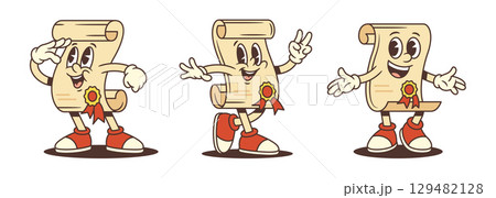 Vintage Scroll Diploma Award Mascot With Friendly Face Celebrating Achievement And Success 129482128